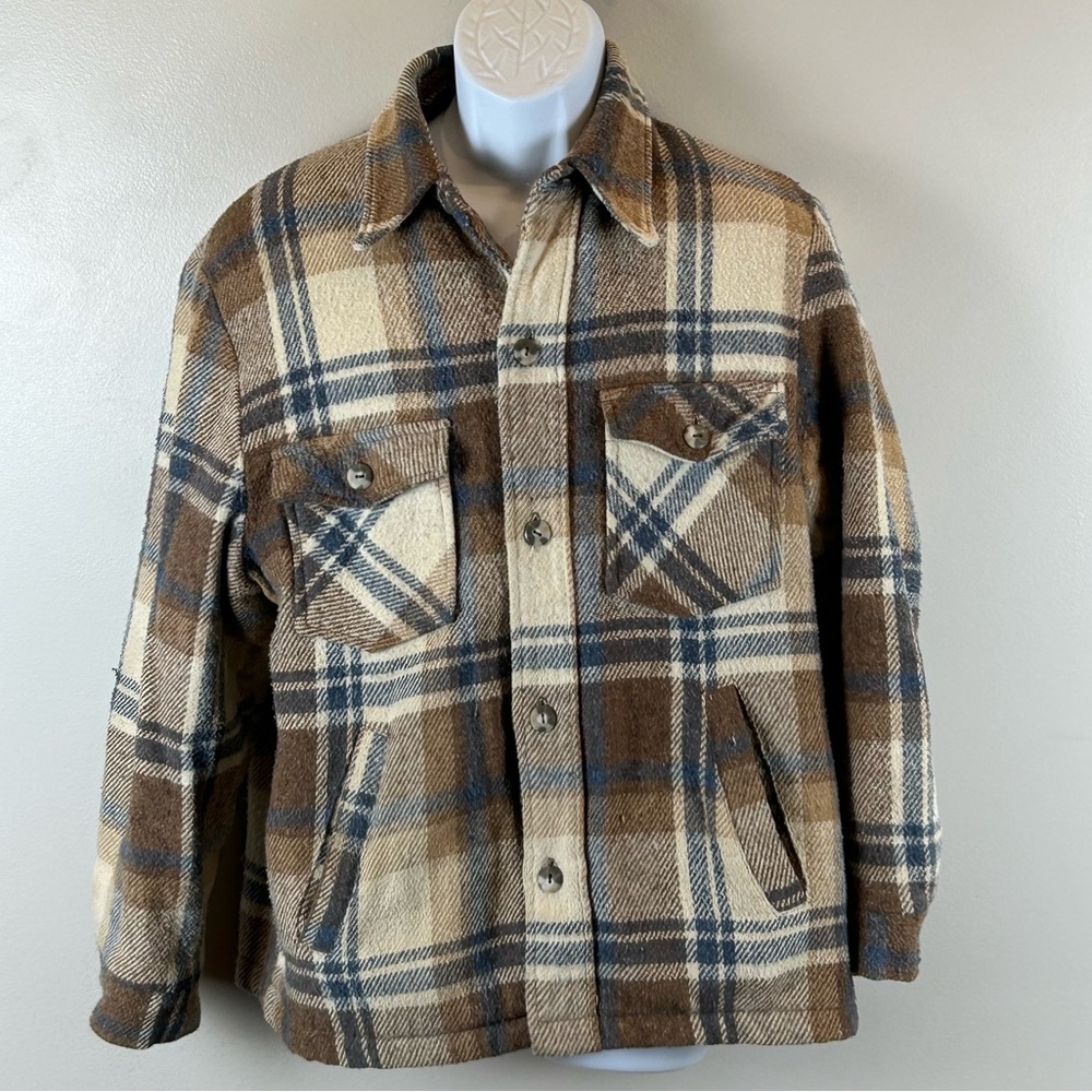 Vintage Sears Outerwear Jacket Mens Large Tan Plaid‎ Insulated Jacket 70s 80s